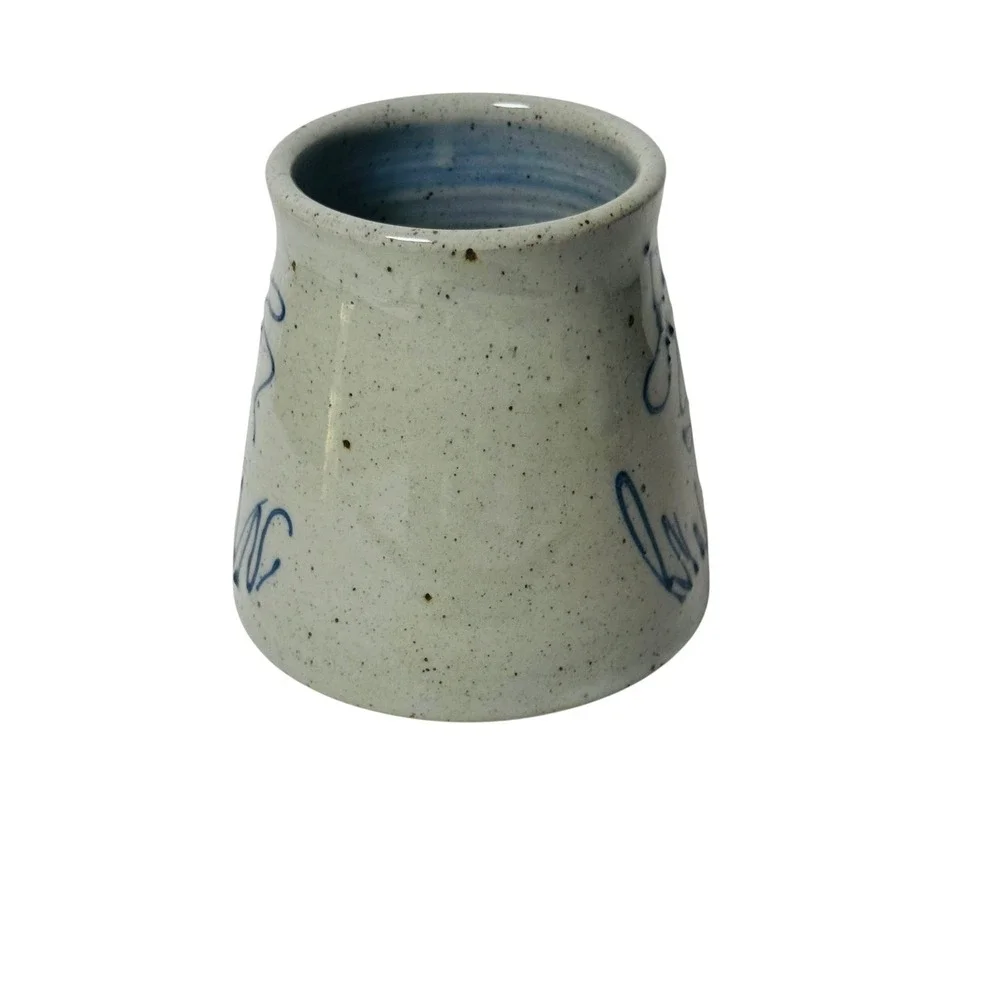 VINTAGE Studio Pottery Cobalt Blue Floral Stoneware Mug Thumb Rest